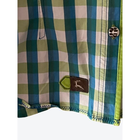 Spieth & Wensky Women's Size 42 Teal Lime Green White Plaid V-Neck Shirt - Picture 3 of 6